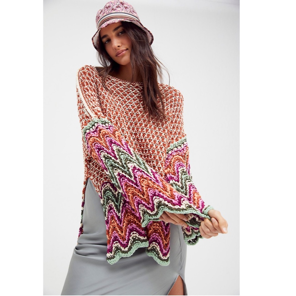Free People Heatwave Crochet Pullover Sweater XS